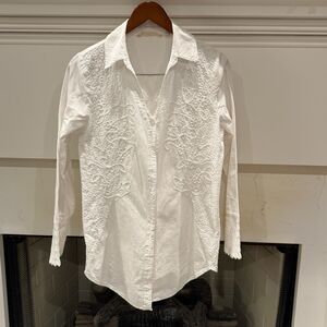 Soft Surroundings Womens XS White Gauzy Embroidered Boho Peasant Top crochet